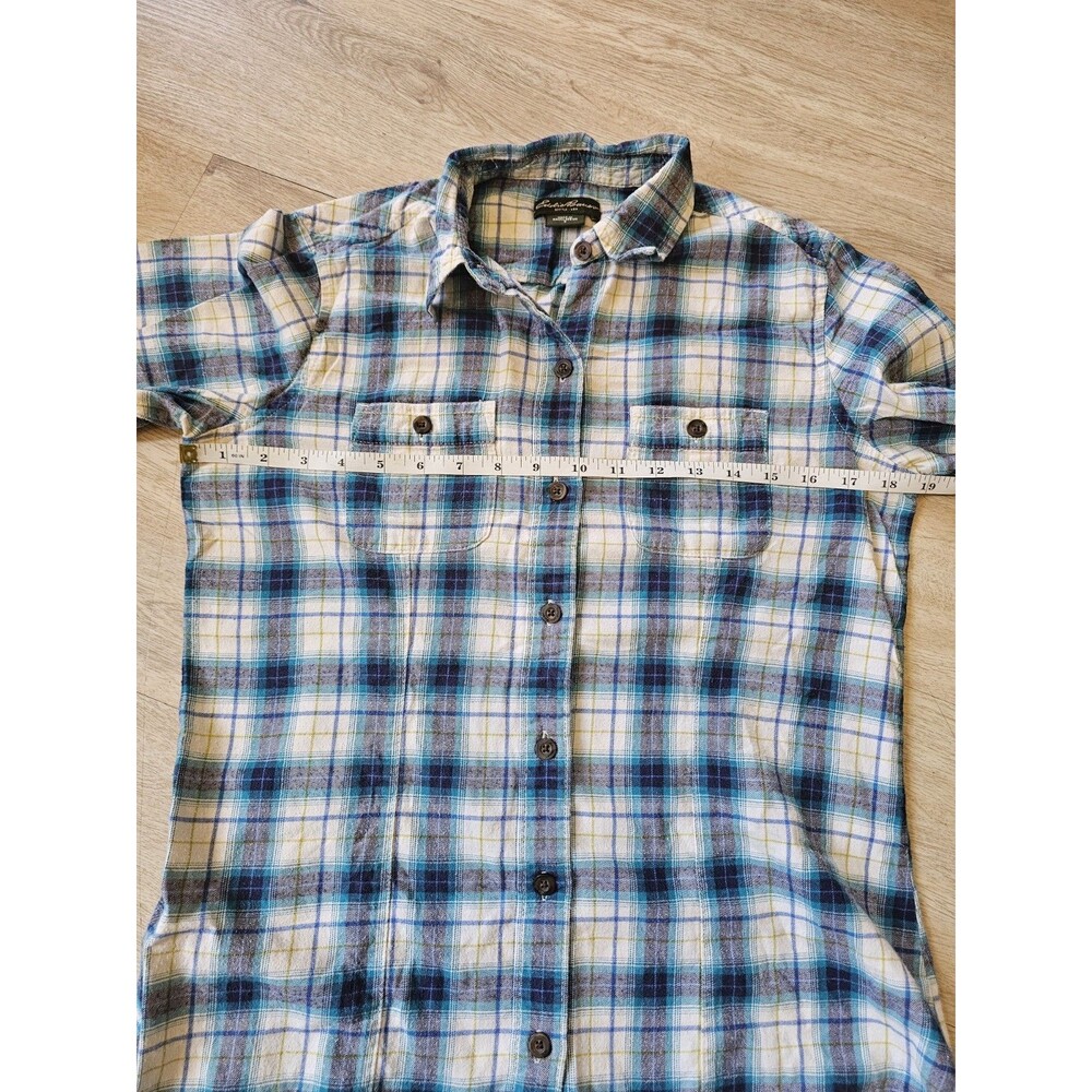 Eddie Bauer Women's Long Sleeve Button Down Plaid Flannel Shirt Size Small Blue - Picture 4 of 7
